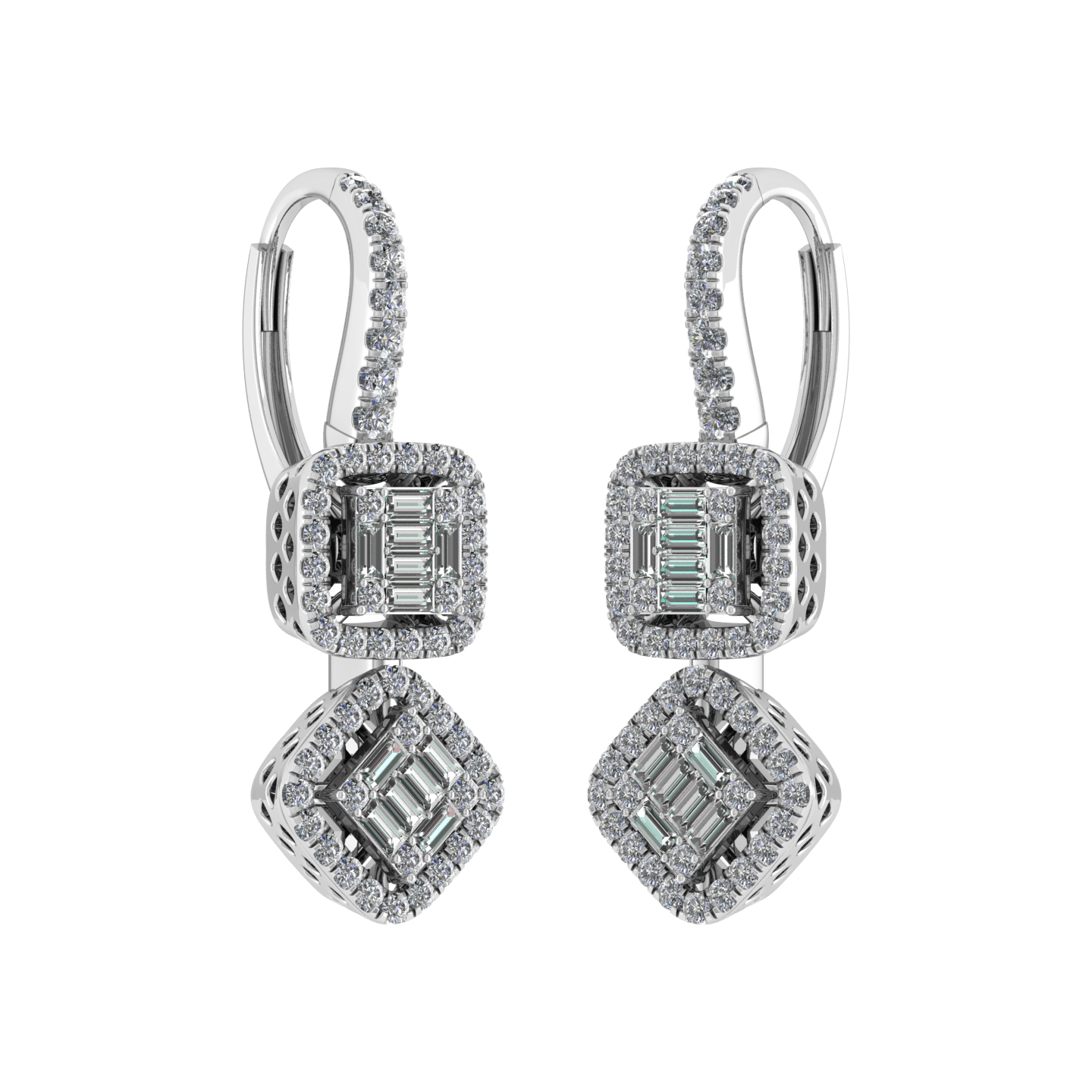 Beautiful Custom - Emerald Cut Real Diamond Geometric Shape Earring JN030609-ER9