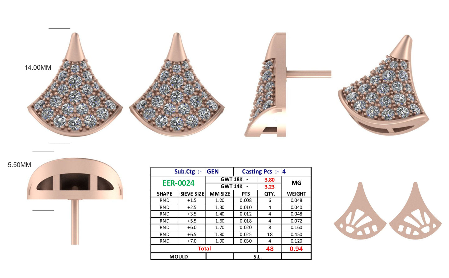 Diamond Stud In Square Cluster Set -  JN030609-ER22