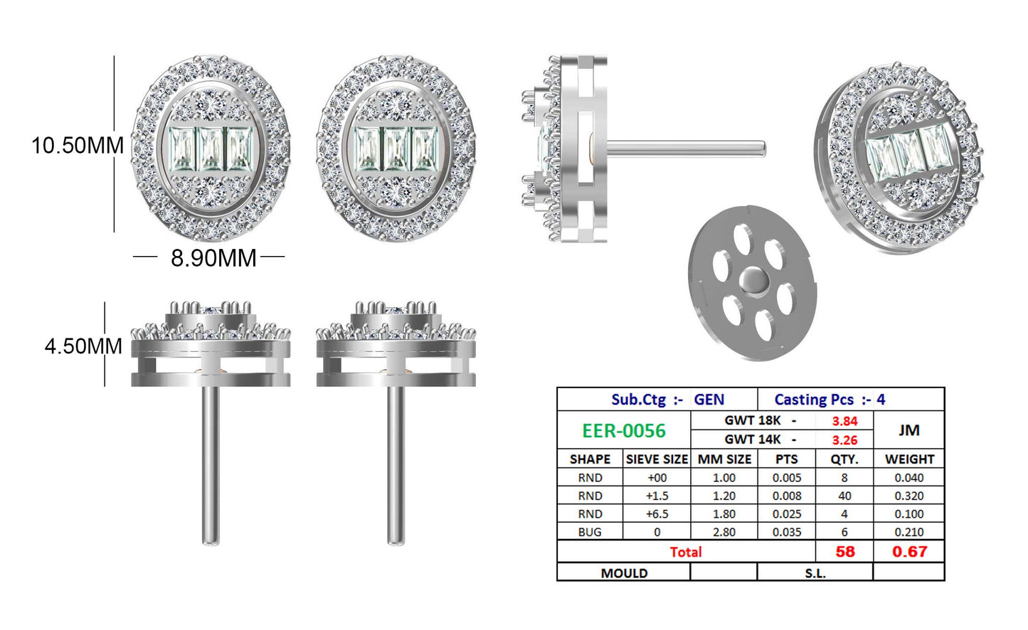 Round Stud Cluster Set, Diamond Earrings - JN030609-ER73