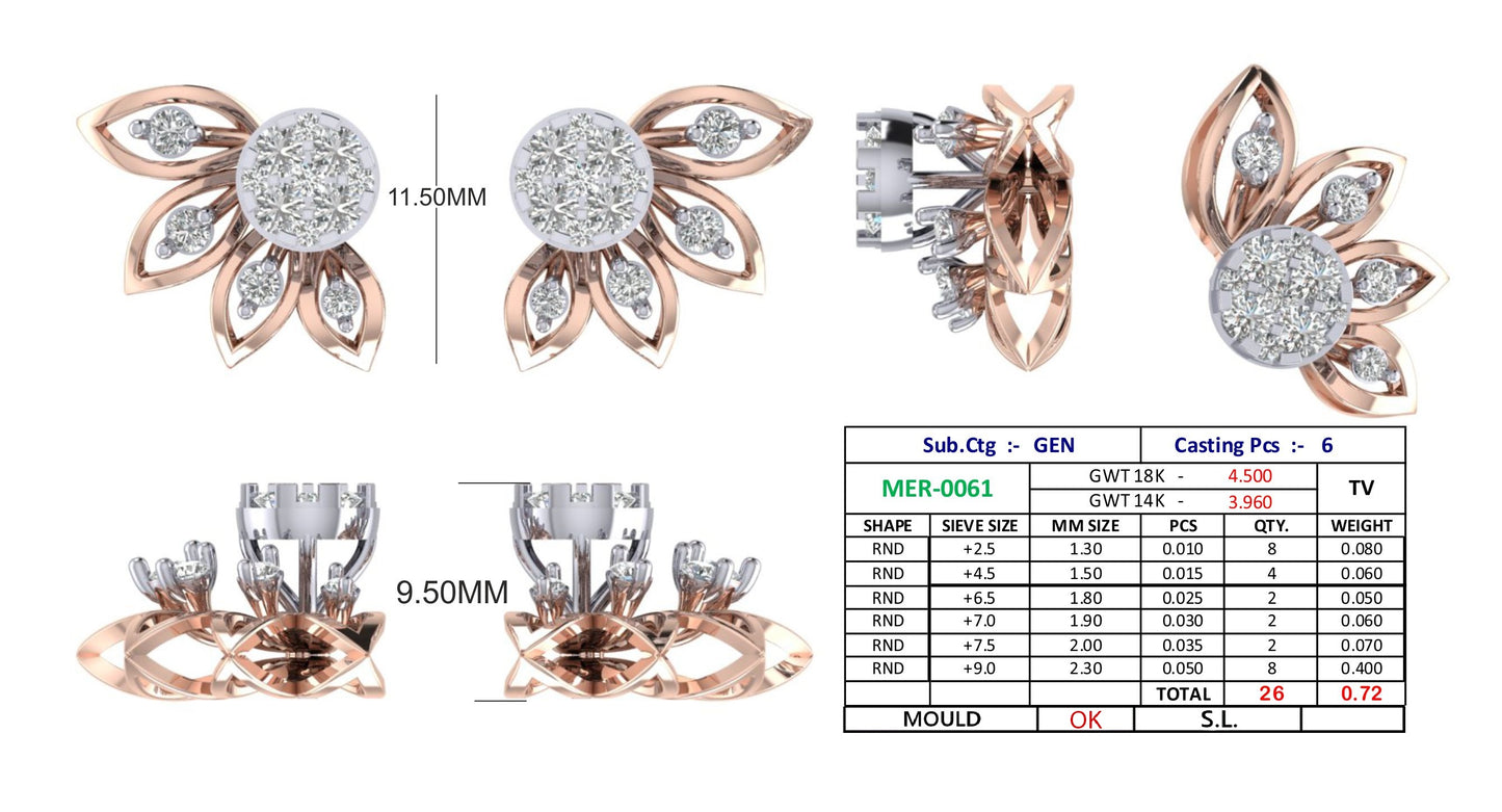 18K Gold Round Cut Diamond Stud Bridal Diamond Earrings - JN030609-ER34