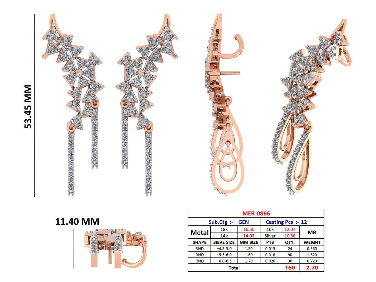 Modern Diamond Gold Earrings - JN030609-ER64