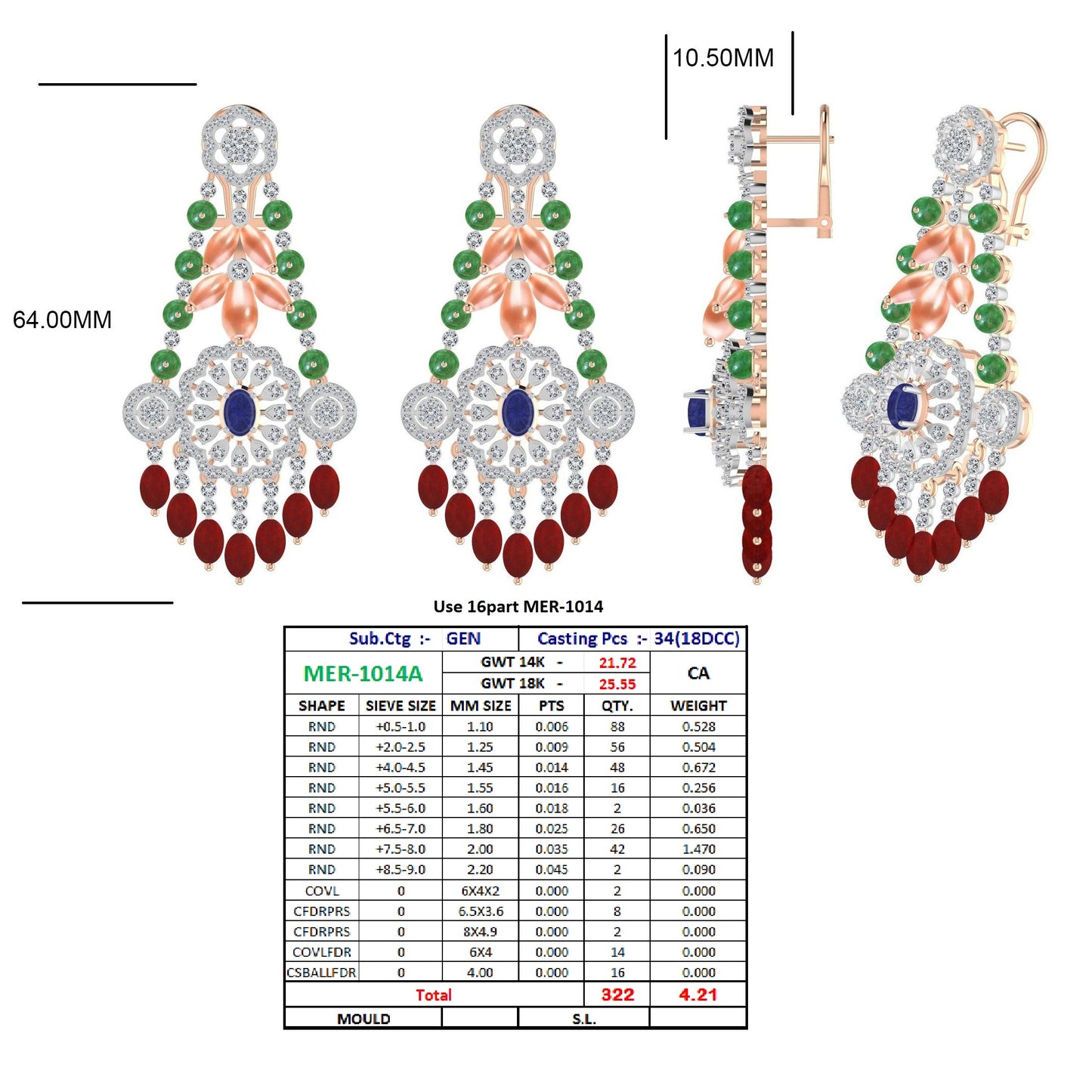 Beautiful Elegant Design Diamond Gold Earrings - JN030609-ER66