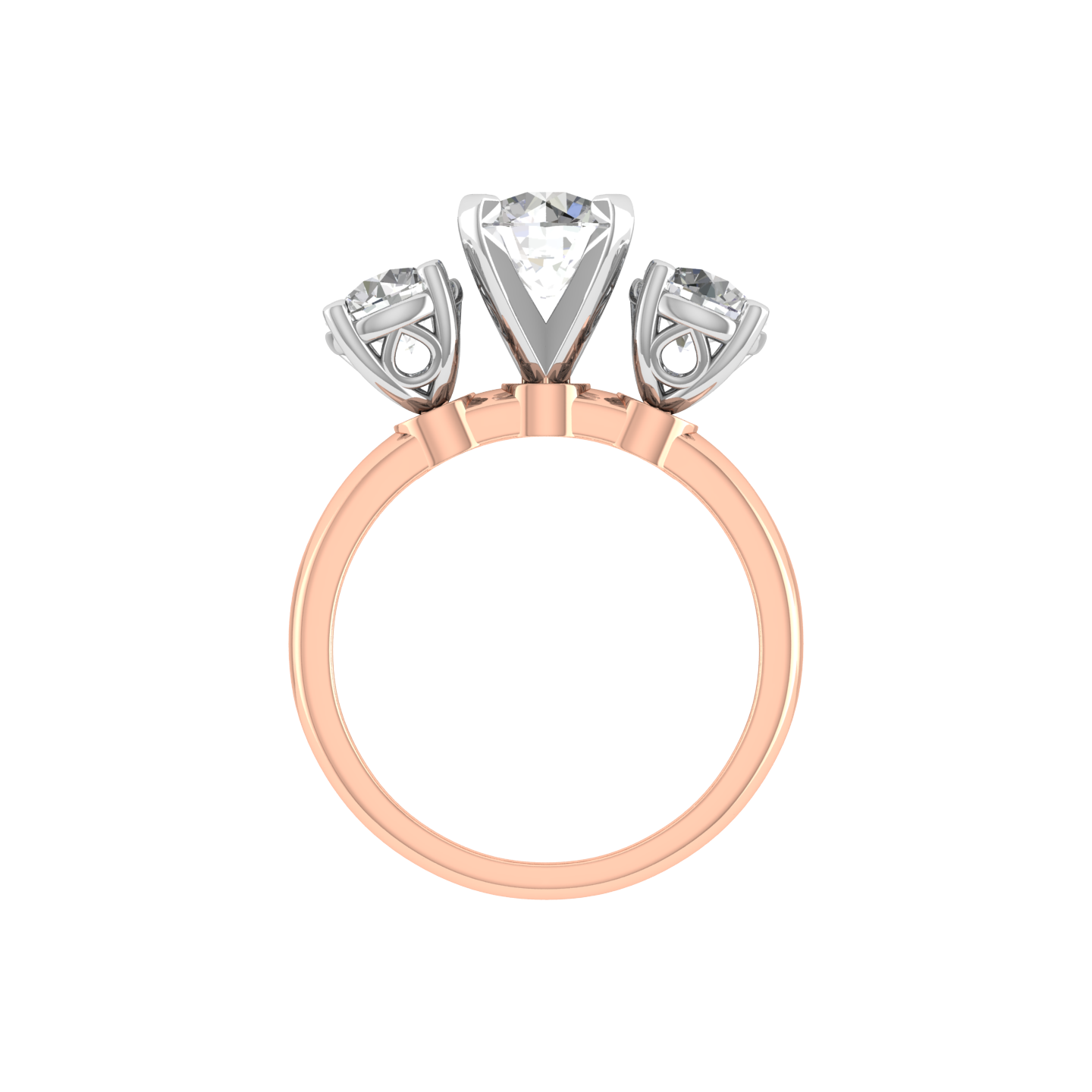 Rose 18K Gold Diamond Triple Stud Ring  -  JN030609-R47