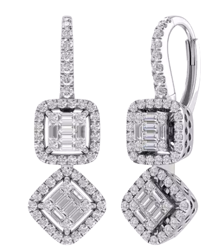 Beautiful Custom - Emerald Cut Real Diamond Geometric Shape Earring JN030609-ER9